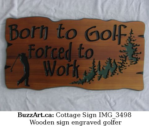 Wooden sign engraved golfer